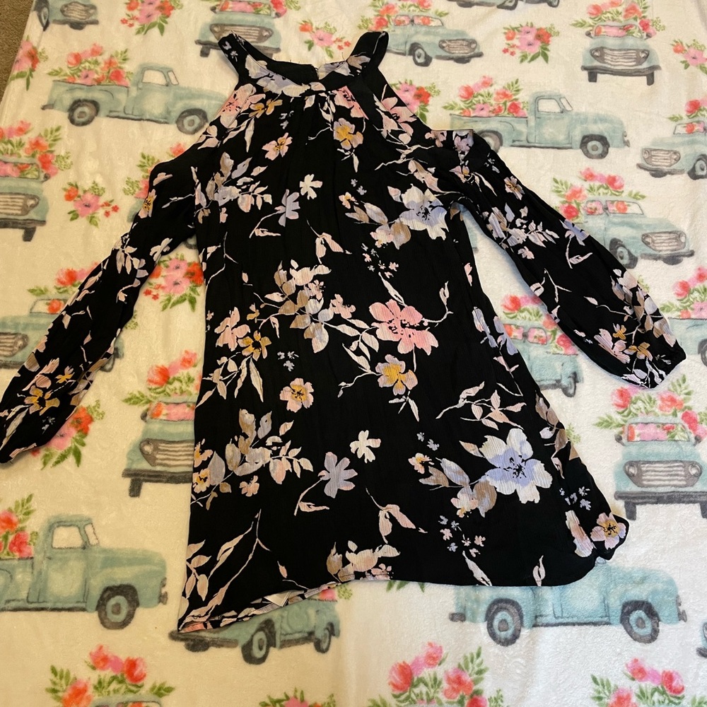 Black floral cold shoulder dress